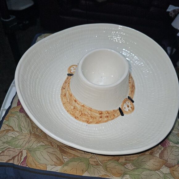 Mexican Sombrero Hat Chips And Dip Ceramic Bowl Unique Southwestern Style - Picture 2 of 7